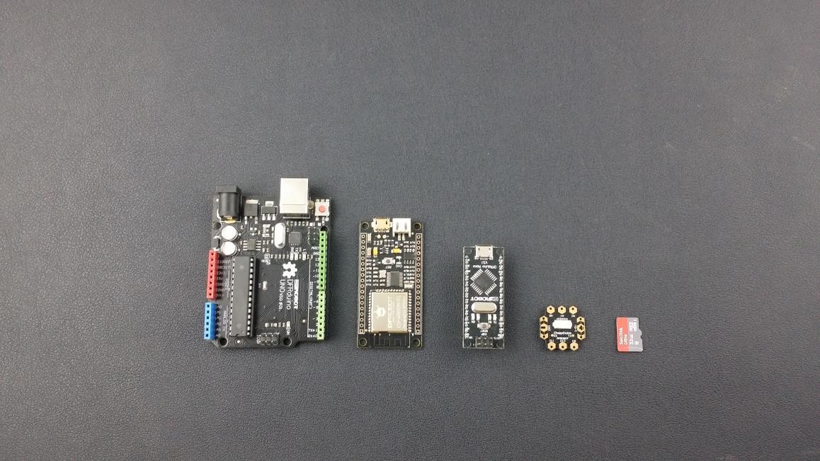 DFRobot FireBeetle萤火虫系列是专为物联网设计的低功耗微控制器，和其他控制器尺寸对比