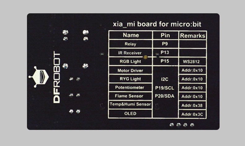 micro:bit虾米扩展板底面丝印详细标识图