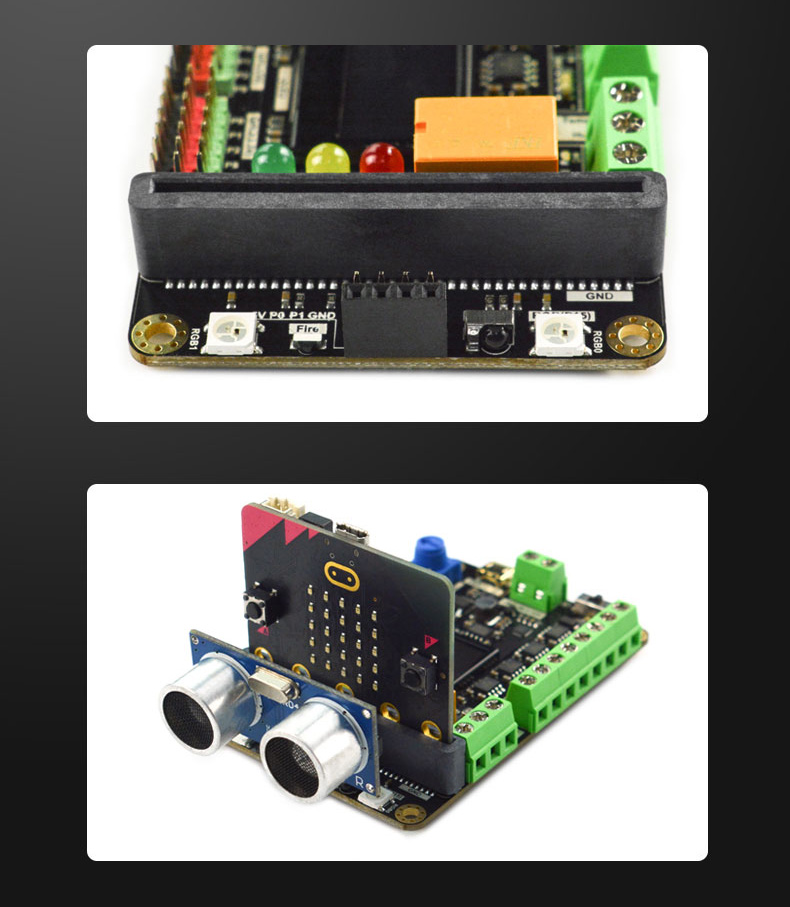 micro:bit虾米扩展板PCB板板载两路WS2812 RGB灯细节图